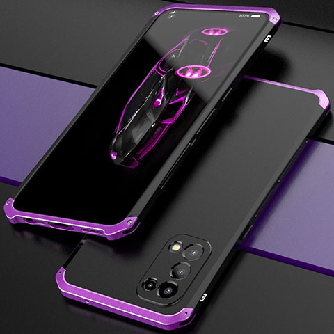 Custodia Lusso Alluminio Cover 360 Gradi M01 per Oppo Find X3 Lite 5G Viola e Nero