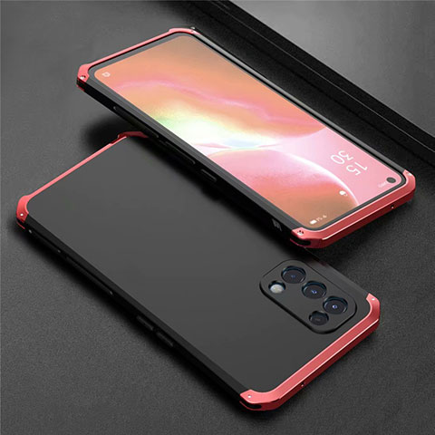 Custodia Lusso Alluminio Cover 360 Gradi M02 per Oppo Find X3 Lite 5G Rosso e Nero