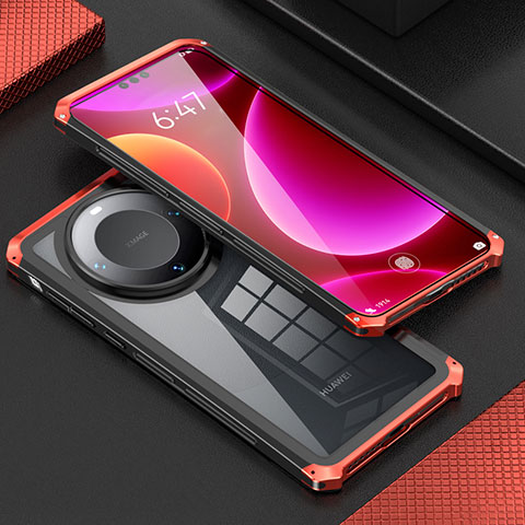 Custodia Lusso Alluminio Cover 360 Gradi P01 per Huawei Mate 60 Pro+ Plus Rosso e Nero