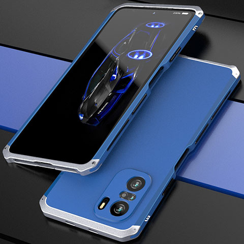 Custodia Lusso Alluminio Cover 360 Gradi P01 per Xiaomi Mi 11X Pro 5G Argento e Blu