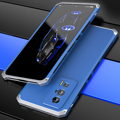 Custodia Lusso Alluminio Cover 360 Gradi P01 per Xiaomi Poco F5 Pro 5G Argento e Blu