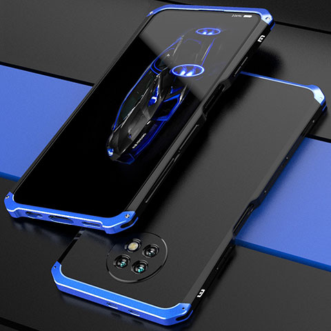 Custodia Lusso Alluminio Cover 360 Gradi P01 per Xiaomi Redmi Note 9T 5G Blu e Nero