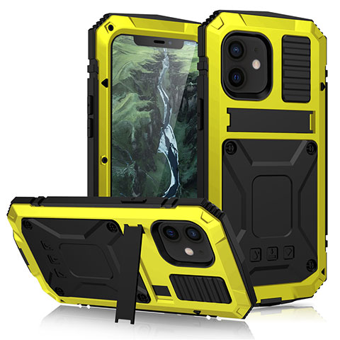 Custodia Lusso Alluminio Cover 360 Gradi per Apple iPhone 12 Mini Giallo