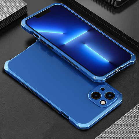 Custodia Lusso Alluminio Cover 360 Gradi per Apple iPhone 13 Blu