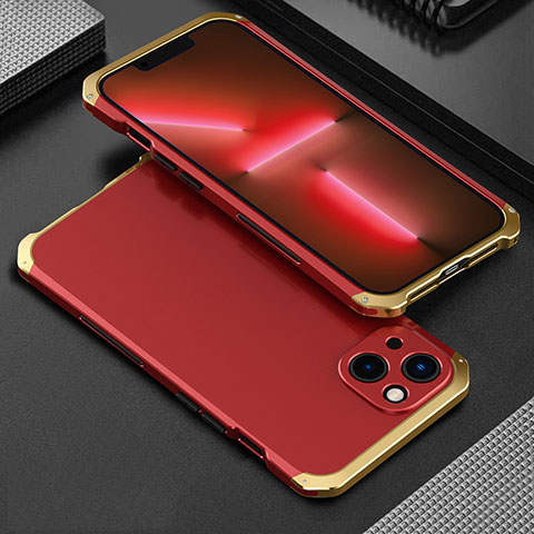 Custodia Lusso Alluminio Cover 360 Gradi per Apple iPhone 13 Oro e Rosso