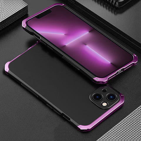 Custodia Lusso Alluminio Cover 360 Gradi per Apple iPhone 14 Viola