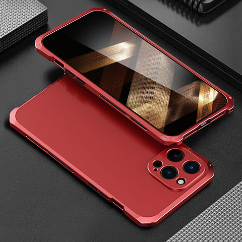 Custodia Lusso Alluminio Cover 360 Gradi per Apple iPhone 15 Pro Rosso