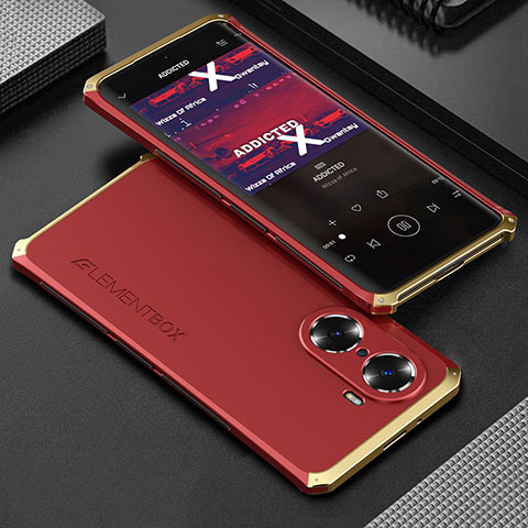 Custodia Lusso Alluminio Cover 360 Gradi per Huawei Honor 60 Pro 5G Oro e Rosso