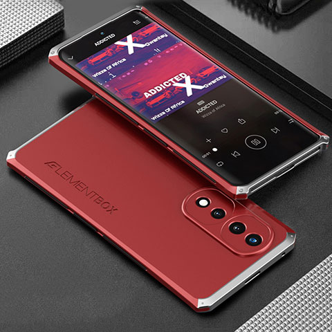 Custodia Lusso Alluminio Cover 360 Gradi per Huawei Honor 70 Pro 5G Argento e Rosso