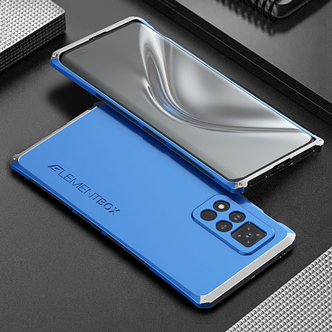 Custodia Lusso Alluminio Cover 360 Gradi per Huawei Honor V40 5G Argento e Blu