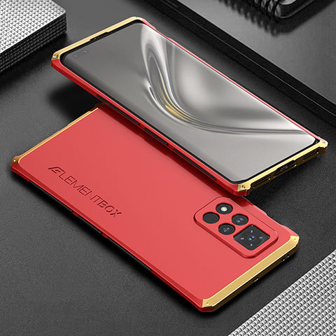 Custodia Lusso Alluminio Cover 360 Gradi per Huawei Honor V40 5G Oro e Rosso