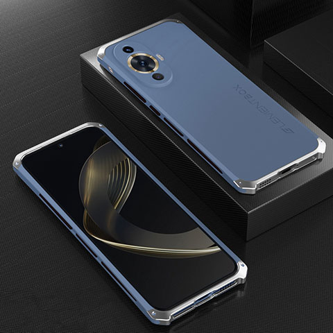 Custodia Lusso Alluminio Cover 360 Gradi per Huawei Nova 11 Argento e Blu