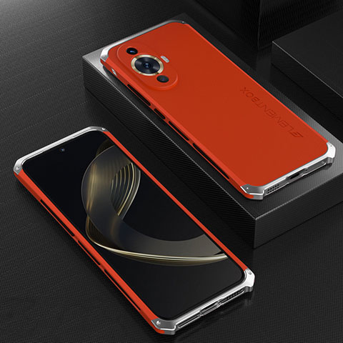 Custodia Lusso Alluminio Cover 360 Gradi per Huawei Nova 11 Argento e Rosso