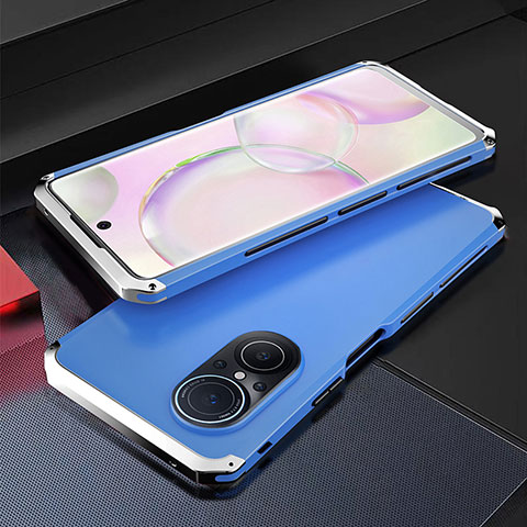 Custodia Lusso Alluminio Cover 360 Gradi per Huawei Nova 9 SE Argento e Blu