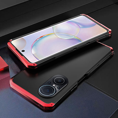 Custodia Lusso Alluminio Cover 360 Gradi per Huawei Nova 9 SE Rosso e Nero