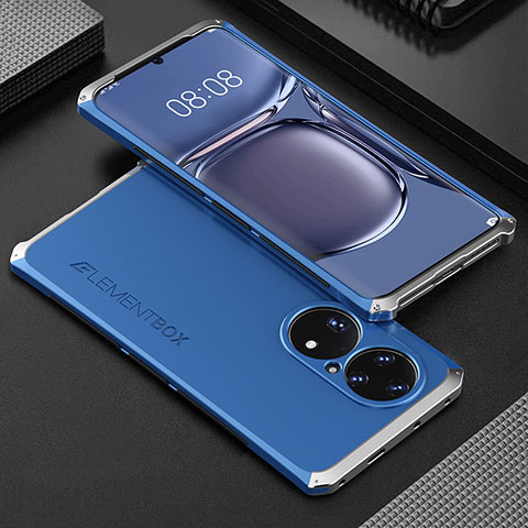 Custodia Lusso Alluminio Cover 360 Gradi per Huawei P50 Argento e Blu