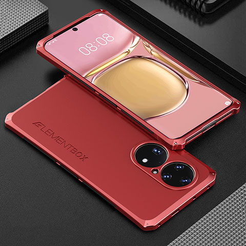 Custodia Lusso Alluminio Cover 360 Gradi per Huawei P50 Pro Rosso