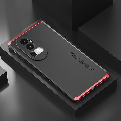 Custodia Lusso Alluminio Cover 360 Gradi per Oppo Reno10 Pro+ Plus 5G Rosso e Nero