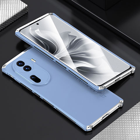 Custodia Lusso Alluminio Cover 360 Gradi per Oppo Reno11 Pro 5G Argento e Blu