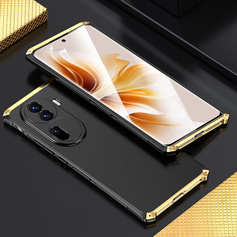 Custodia Lusso Alluminio Cover 360 Gradi per Oppo Reno11 Pro 5G Oro e Nero