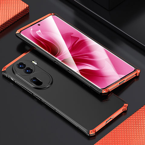 Custodia Lusso Alluminio Cover 360 Gradi per Oppo Reno11 Pro 5G Rosso e Nero