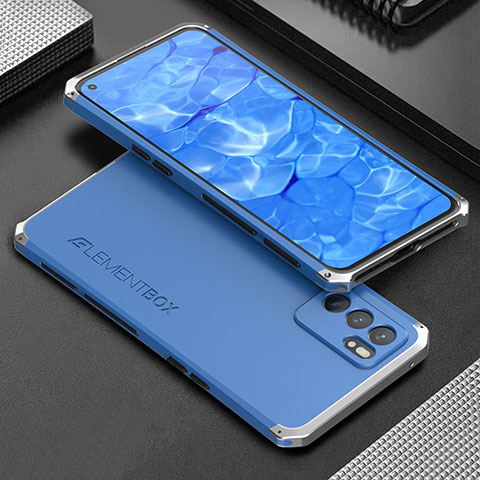 Custodia Lusso Alluminio Cover 360 Gradi per Oppo Reno6 5G Argento e Blu