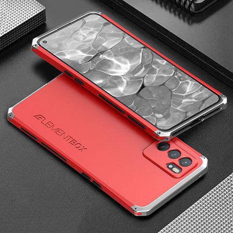 Custodia Lusso Alluminio Cover 360 Gradi per Oppo Reno6 5G Argento e Rosso