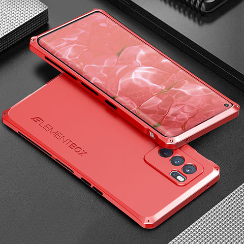 Custodia Lusso Alluminio Cover 360 Gradi per Oppo Reno6 Pro 5G India Rosso