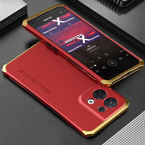 Custodia Lusso Alluminio Cover 360 Gradi per Oppo Reno8 5G Oro e Rosso