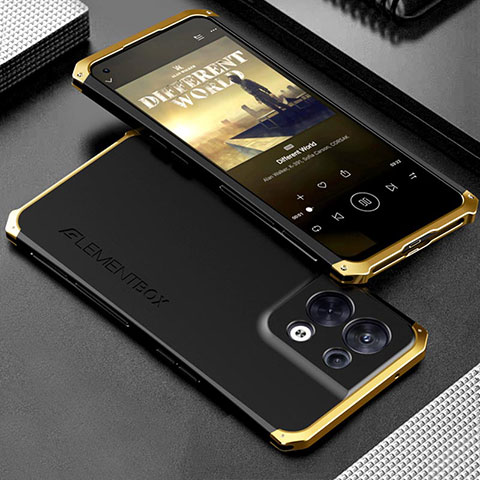 Custodia Lusso Alluminio Cover 360 Gradi per Oppo Reno9 5G Oro e Nero