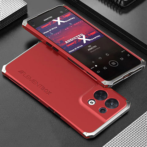 Custodia Lusso Alluminio Cover 360 Gradi per Oppo Reno9 Pro 5G Argento e Rosso