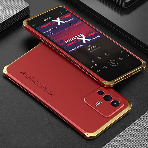 Custodia Lusso Alluminio Cover 360 Gradi per Vivo V23 5G Oro e Rosso