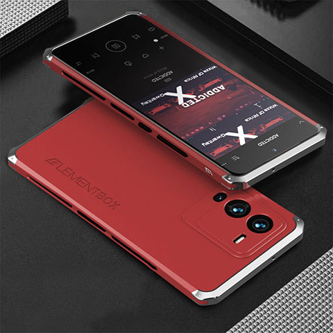 Custodia Lusso Alluminio Cover 360 Gradi per Vivo V25 Pro 5G Argento e Rosso