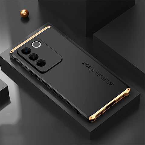 Custodia Lusso Alluminio Cover 360 Gradi per Vivo V27 Pro 5G Oro e Nero