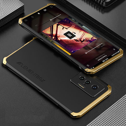 Custodia Lusso Alluminio Cover 360 Gradi per Vivo X70 5G Oro e Nero