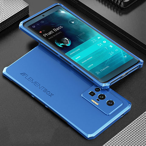 Custodia Lusso Alluminio Cover 360 Gradi per Vivo X70 Pro 5G Blu