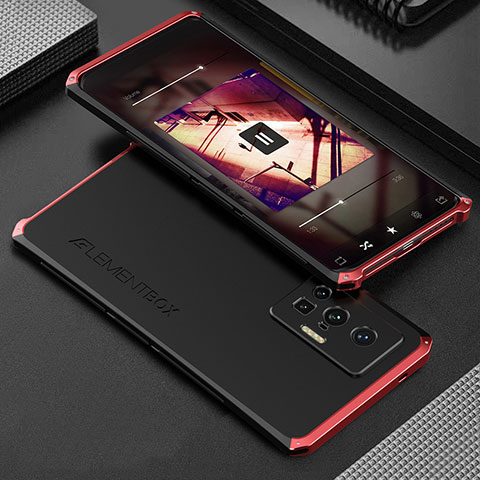 Custodia Lusso Alluminio Cover 360 Gradi per Vivo X70 Pro 5G Rosso e Nero