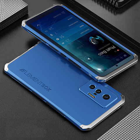 Custodia Lusso Alluminio Cover 360 Gradi per Vivo X70t Argento e Blu