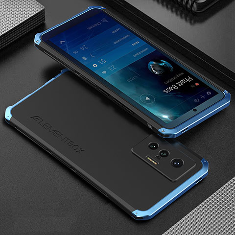 Custodia Lusso Alluminio Cover 360 Gradi per Vivo X70t Blu e Nero