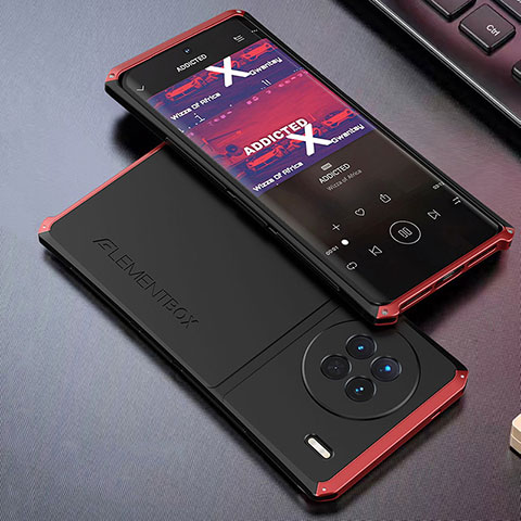 Custodia Lusso Alluminio Cover 360 Gradi per Vivo X90 Pro 5G Rosso e Nero