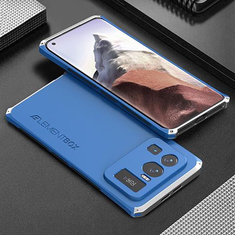 Custodia Lusso Alluminio Cover 360 Gradi per Xiaomi Mi 11 Ultra 5G Argento e Blu