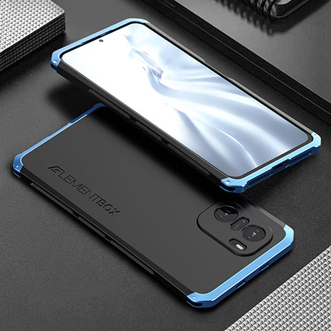 Custodia Lusso Alluminio Cover 360 Gradi per Xiaomi Mi 11i 5G Blu e Nero