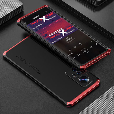 Custodia Lusso Alluminio Cover 360 Gradi per Xiaomi Mi 12S 5G Rosso e Nero