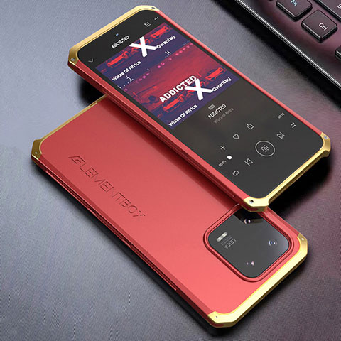 Custodia Lusso Alluminio Cover 360 Gradi per Xiaomi Mi 13 5G Oro e Rosso