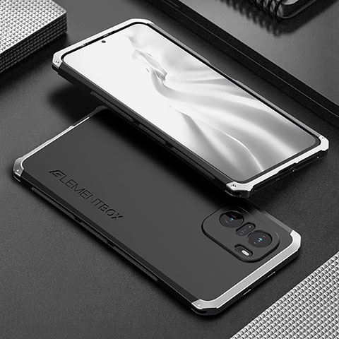 Custodia Lusso Alluminio Cover 360 Gradi per Xiaomi Poco F3 5G Argento e Nero