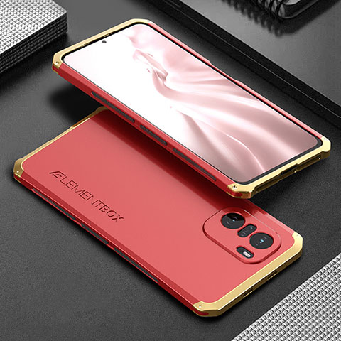Custodia Lusso Alluminio Cover 360 Gradi per Xiaomi Poco F3 5G Oro e Rosso