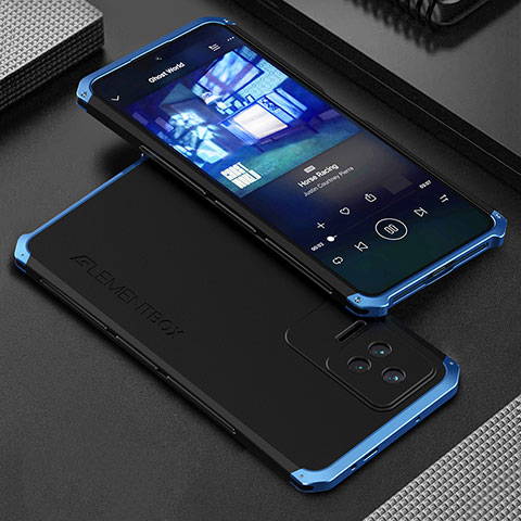 Custodia Lusso Alluminio Cover 360 Gradi per Xiaomi Poco F4 5G Blu e Nero
