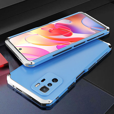 Custodia Lusso Alluminio Cover 360 Gradi per Xiaomi Poco X3 GT 5G Argento e Blu