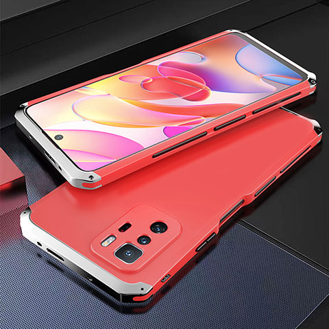 Custodia Lusso Alluminio Cover 360 Gradi per Xiaomi Poco X3 GT 5G Argento e Rosso