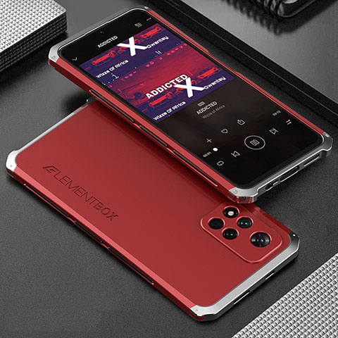 Custodia Lusso Alluminio Cover 360 Gradi per Xiaomi Poco X4 NFC Argento e Rosso